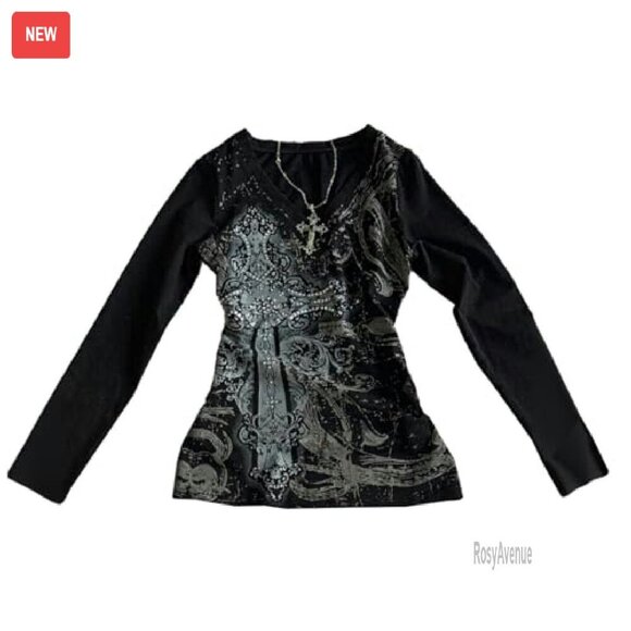 Tops - Vintage Graphic Long Sleeve Tee Y2K Grunge Streetwear Top